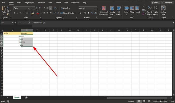 วิธีใช้ฟังก์ชัน ROMAN ใน Microsoft Excel 