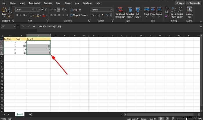 วิธีใช้ฟังก์ชัน RANDBETWEEN ใน Excel 