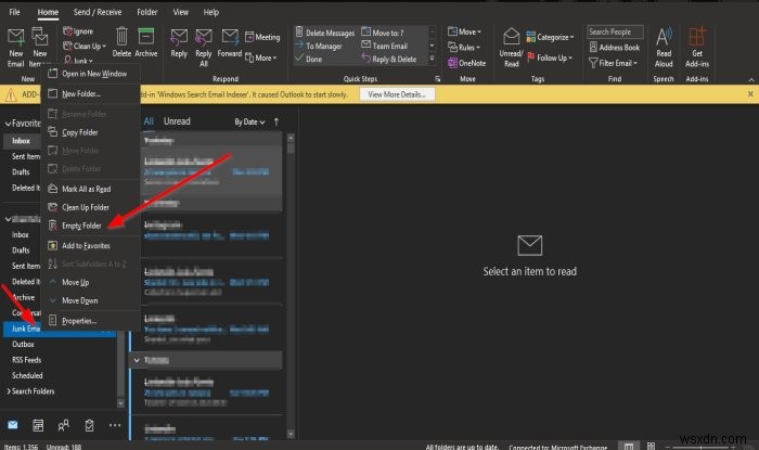 วิธีล้างโฟลเดอร์อีเมลขยะใน Outlook 