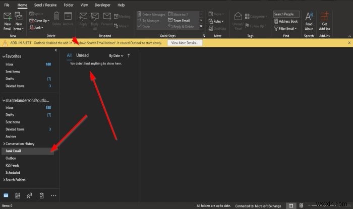 วิธีล้างโฟลเดอร์อีเมลขยะใน Outlook 