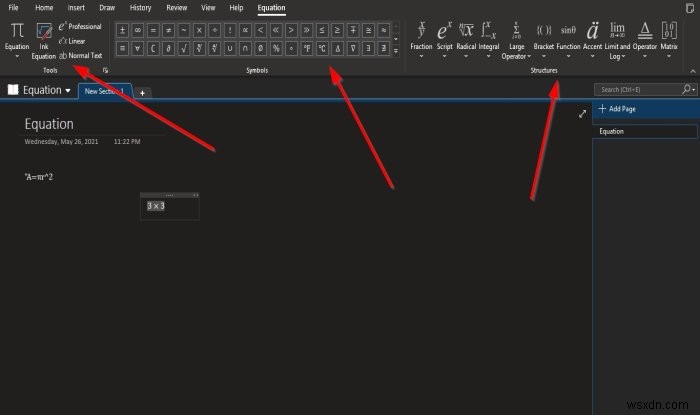 วิธีการแทรกสมการและสัญลักษณ์ลงในหน้าใน OneNote