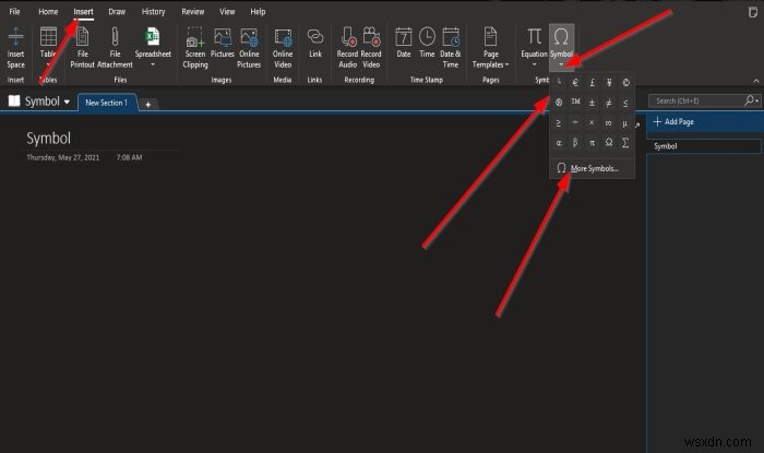 วิธีการแทรกสมการและสัญลักษณ์ลงในหน้าใน OneNote