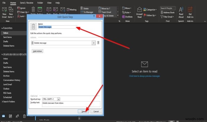 วิธีการสร้าง แก้ไข และลบขั้นตอนด่วนใน Outlook
