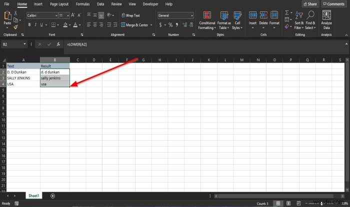 วิธีใช้ฟังก์ชัน Lower และ Upper ใน Excel เพื่อเปลี่ยนตัวพิมพ์ของ Text