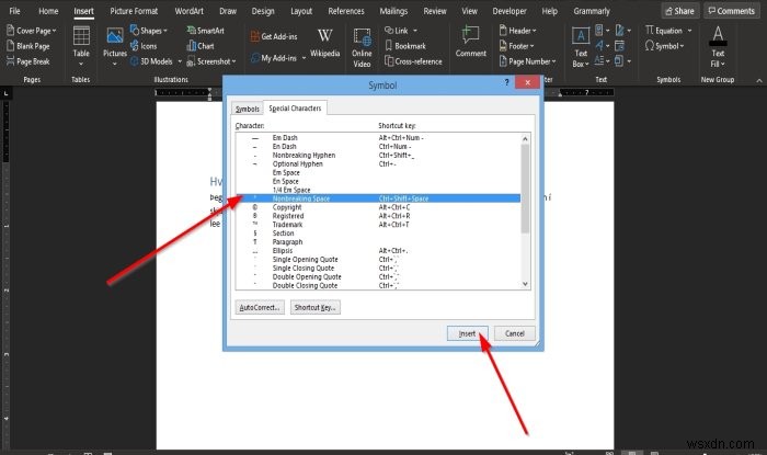 วิธีแทรกช่องว่างที่ไม่แตกหักใน Microsoft Word 