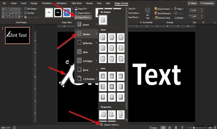 วิธีสร้างแอนิเมชั่น Glint หรือ Sparkle Text ใน PowerPoint 