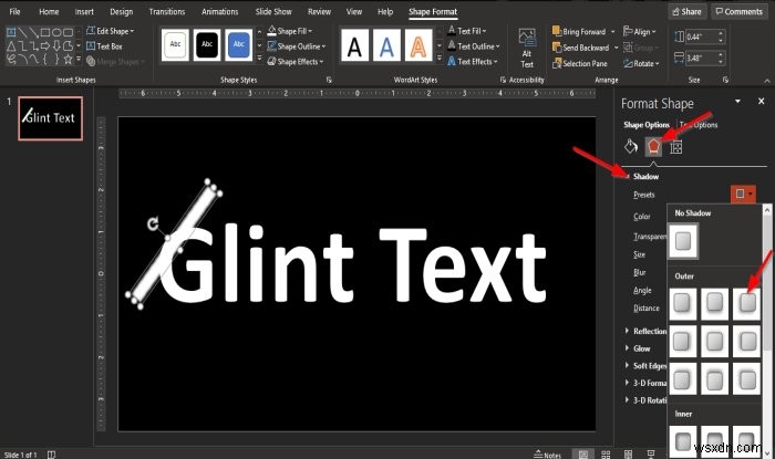 วิธีสร้างแอนิเมชั่น Glint หรือ Sparkle Text ใน PowerPoint 