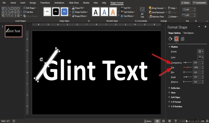 วิธีสร้างแอนิเมชั่น Glint หรือ Sparkle Text ใน PowerPoint 