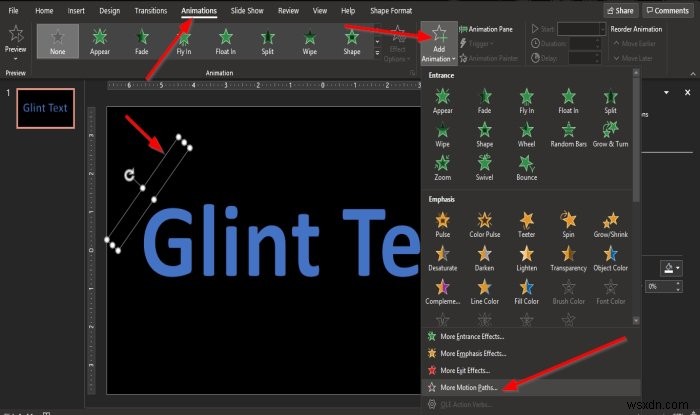 วิธีสร้างแอนิเมชั่น Glint หรือ Sparkle Text ใน PowerPoint 