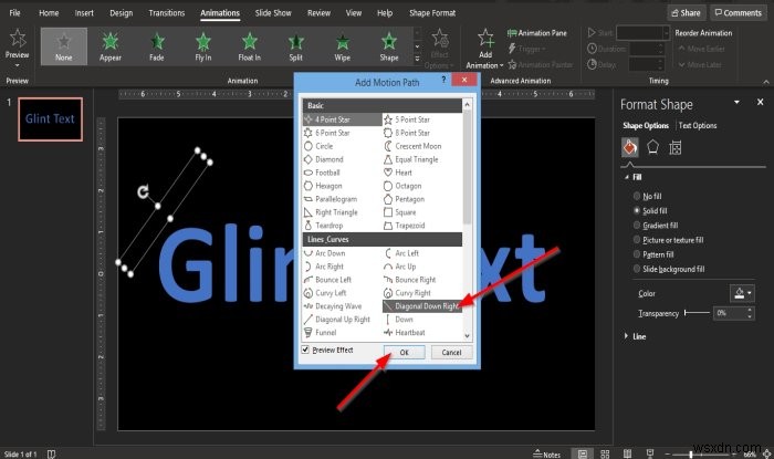 วิธีสร้างแอนิเมชั่น Glint หรือ Sparkle Text ใน PowerPoint 