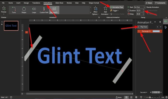 วิธีสร้างแอนิเมชั่น Glint หรือ Sparkle Text ใน PowerPoint 