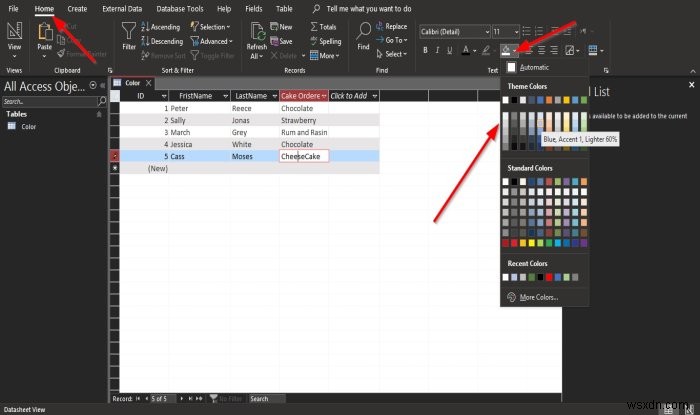 วิธีเปลี่ยนสไตล์เส้นตารางและสีพื้นหลังใน Access Datasheet ของคุณ 