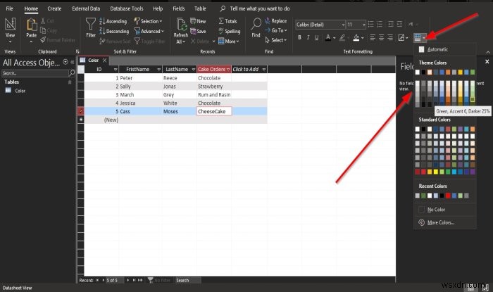 วิธีเปลี่ยนสไตล์เส้นตารางและสีพื้นหลังใน Access Datasheet ของคุณ 