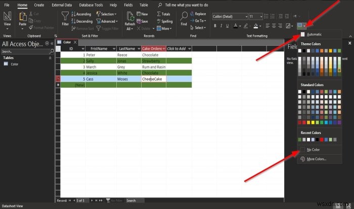 วิธีเปลี่ยนสไตล์เส้นตารางและสีพื้นหลังใน Access Datasheet ของคุณ 