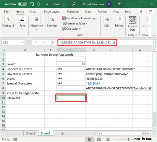 วิธีสร้างรหัสผ่านแบบสุ่มที่แข็งแกร่งใน Microsoft Excel 