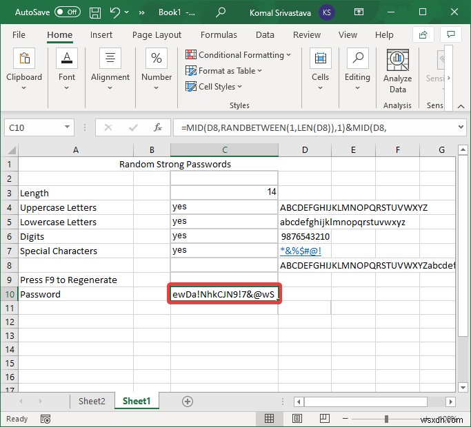 วิธีสร้างรหัสผ่านแบบสุ่มที่แข็งแกร่งใน Microsoft Excel 