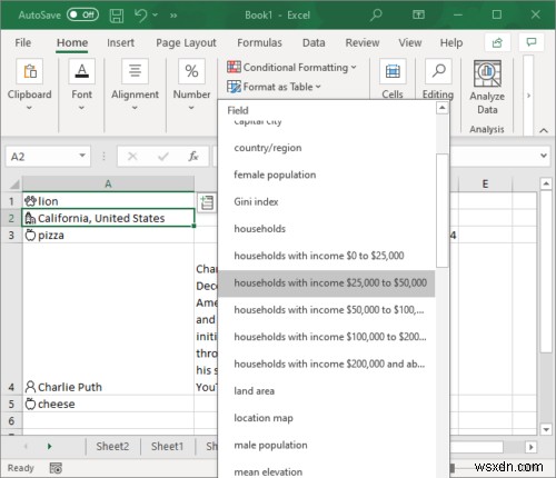 วิธีใช้คุณสมบัติประเภทข้อมูลอัตโนมัติใน Microsoft Excel 