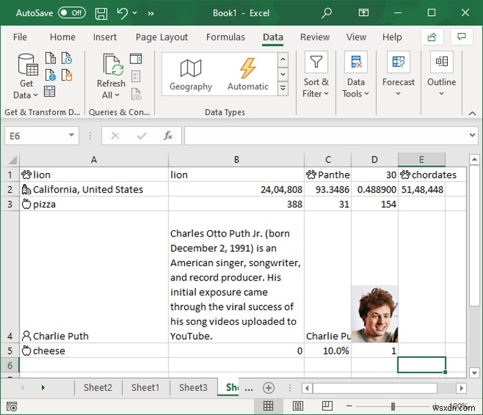 วิธีใช้คุณสมบัติประเภทข้อมูลอัตโนมัติใน Microsoft Excel 