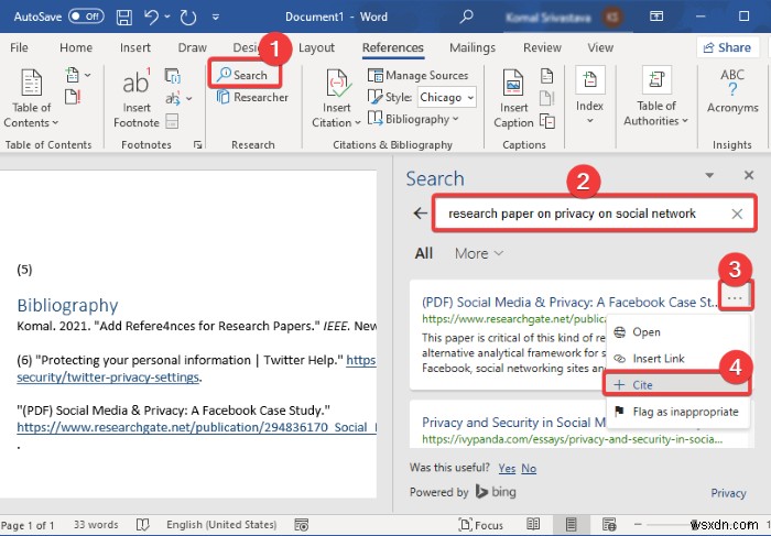 วิธีแทรกข้อมูลอ้างอิงและการอ้างอิงใน Microsoft Word 