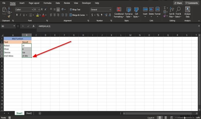 วิธีใช้ฟังก์ชัน MID และ MIDB ใน Microsoft Excel 