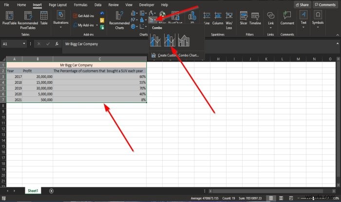 วิธีสร้างแผนภูมิผสมใน Microsoft Excel 