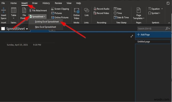 วิธีแทรกสเปรดชีต Excel ใน OneNote 