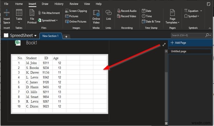 วิธีแทรกสเปรดชีต Excel ใน OneNote 