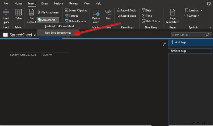 วิธีแทรกสเปรดชีต Excel ใน OneNote 