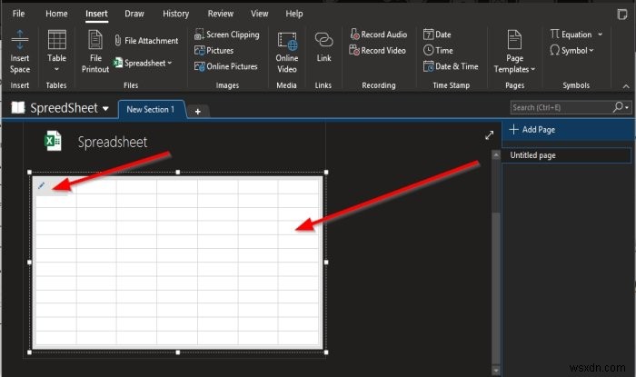 วิธีแทรกสเปรดชีต Excel ใน OneNote 