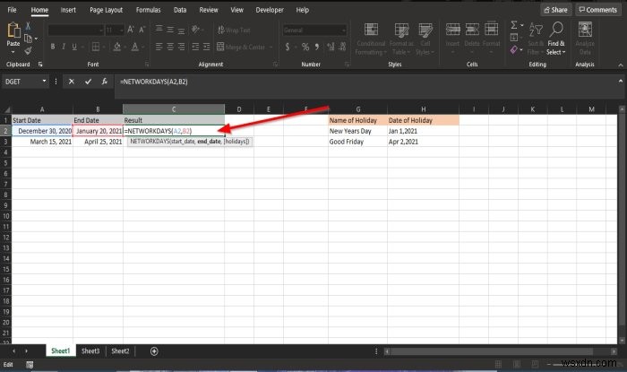 วิธีใช้ฟังก์ชัน NETWORKDAYS ใน Excel 