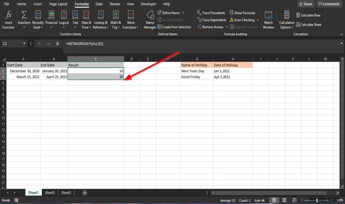 วิธีใช้ฟังก์ชัน NETWORKDAYS ใน Excel 