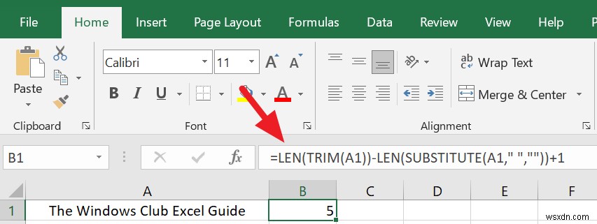 วิธีนับคำใน Microsoft Excel 