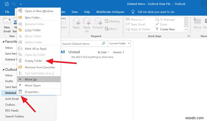 ไม่สามารถลบอีเมลหรือโฟลเดอร์ใน Outlook 