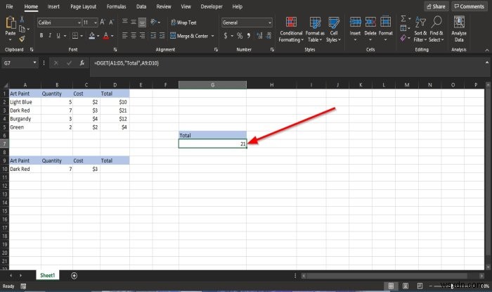 วิธีใช้ฟังก์ชัน DGET ใน Microsoft Excel 