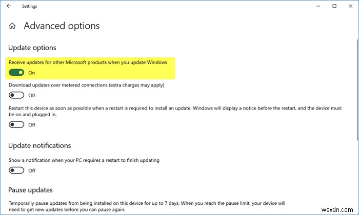 วิธีอัปเดตผลิตภัณฑ์ Microsoft อื่นๆ โดยใช้ Windows Update 