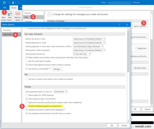 Outlook ไม่ตอบสนอง หยุดทำงาน หยุดทำงาน ค้างหรือค้าง