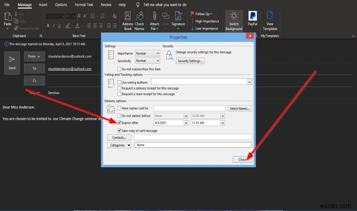 วิธีตั้งค่าวันที่และเวลาหมดอายุสำหรับอีเมลใน Outlook 