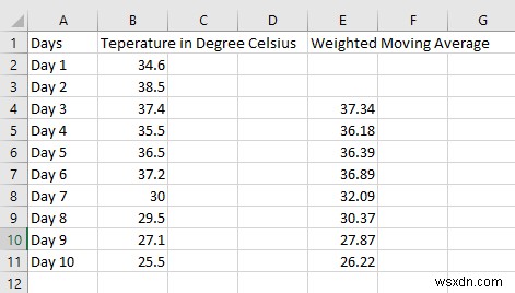 วิธีการคำนวณ Simple, Weighted และ Exponential Moving Averages ใน Excel 