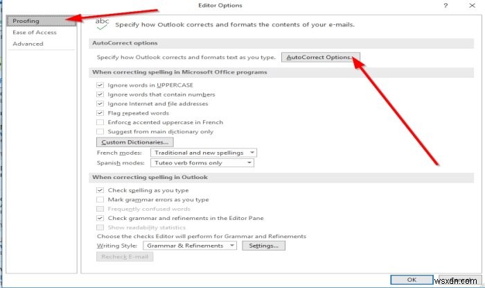 ระบุว่า Outlook ควรแก้ไขและจัดรูปแบบข้อความอีเมลของคุณอย่างไร 