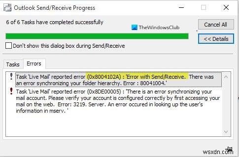 มีข้อผิดพลาดในการซิงโครไนซ์ลำดับชั้นของโฟลเดอร์ของคุณ ข้อผิดพลาด 80041004 ใน Outlook 