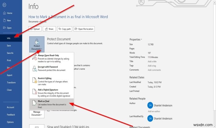 วิธีทำเครื่องหมายเอกสารเป็นเอกสารสุดท้ายใน Microsoft Word 