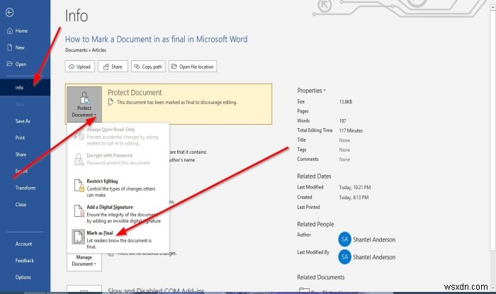 วิธีทำเครื่องหมายเอกสารเป็นเอกสารสุดท้ายใน Microsoft Word 