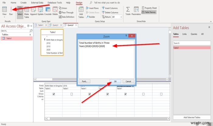 วิธีสร้างเขตข้อมูลจากการคำนวณในแบบสอบถามใน Microsoft Access 