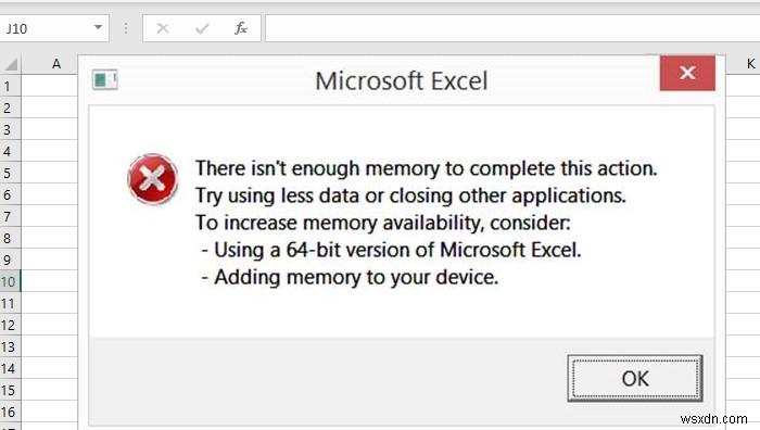 Excel ไม่สามารถทำงานนี้ให้เสร็จสิ้น หน่วยความจำไม่เพียงพอ ทรัพยากรระบบไม่เพียงพอที่จะแสดงทั้งหมด 