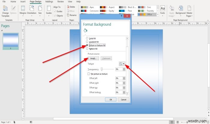 วิธีสร้างและเพิ่มพื้นหลังใน Microsoft Publisher 