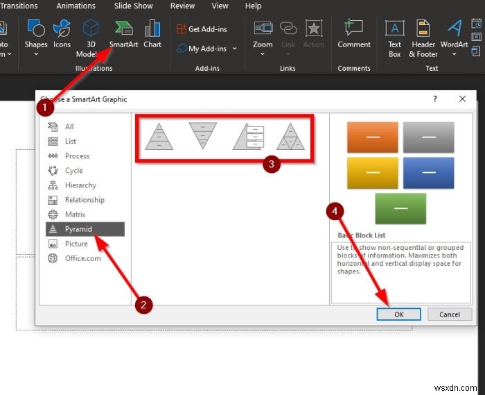 วิธีสร้างและแทรกพีระมิดลงในงานนำเสนอ PowerPoint ของคุณ 