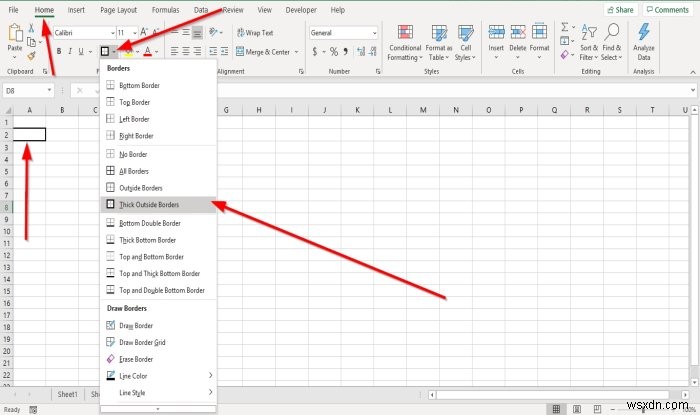 วิธีเพิ่มหรือลบ Borders to Cells ใน Microsoft Excel 