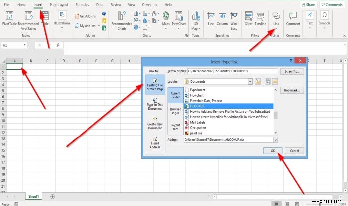 วิธีสร้างไฮเปอร์ลิงก์สำหรับไฟล์ที่มีอยู่ใน Excel 
