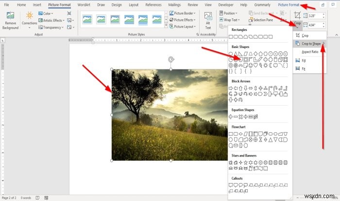 วิธีแทรกรูปภาพลงในรูปร่างใน Microsoft Word 