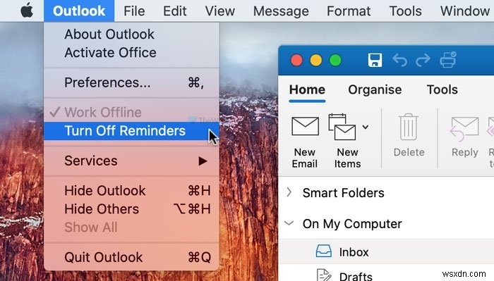 วิธีปิด Outlook Reminders และ Reminder Sound บน Mac 